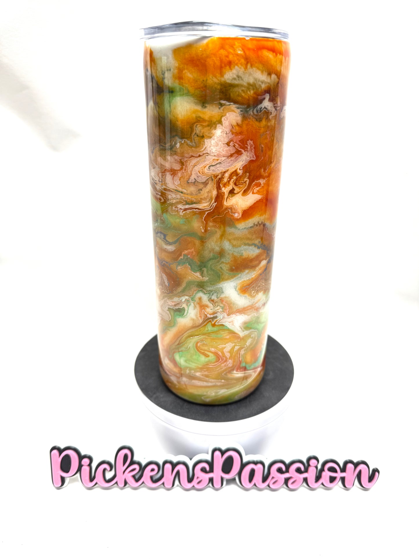 20 Oz Brown, Green, and Orange ink swirl