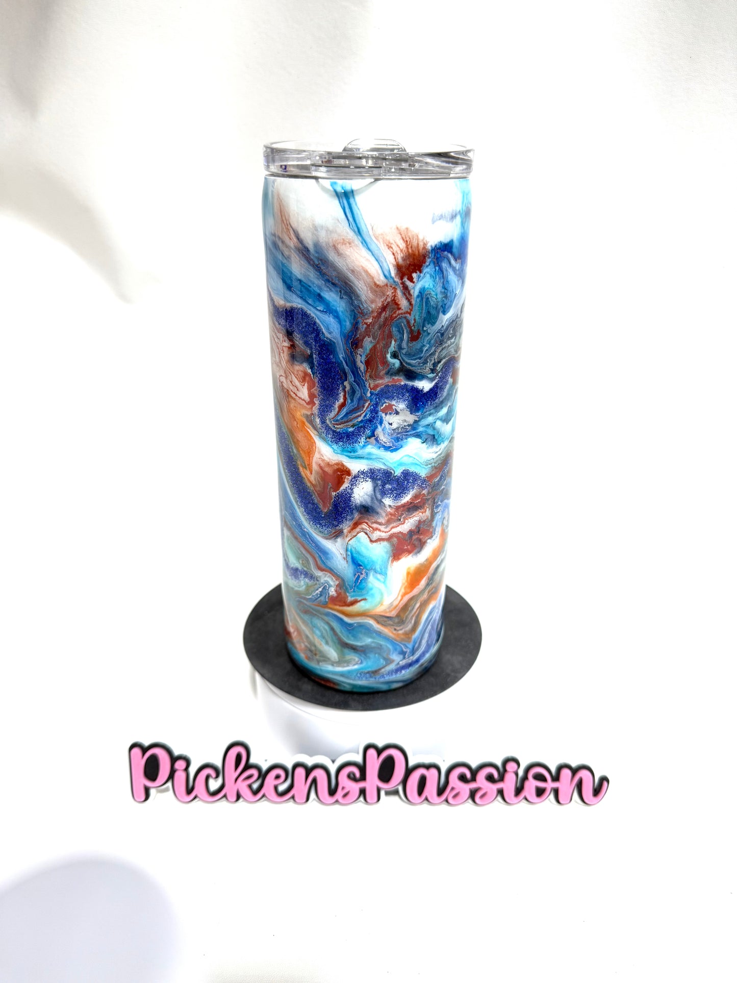 20Oz Blue Teal and Copper Ink Swirl