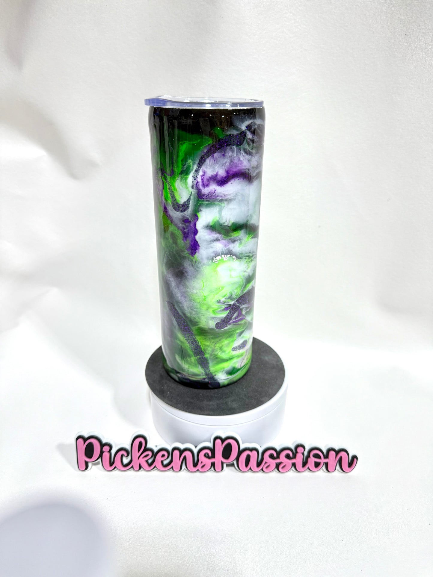 20Oz Purple And Green Ink Swirl with glitter Veining