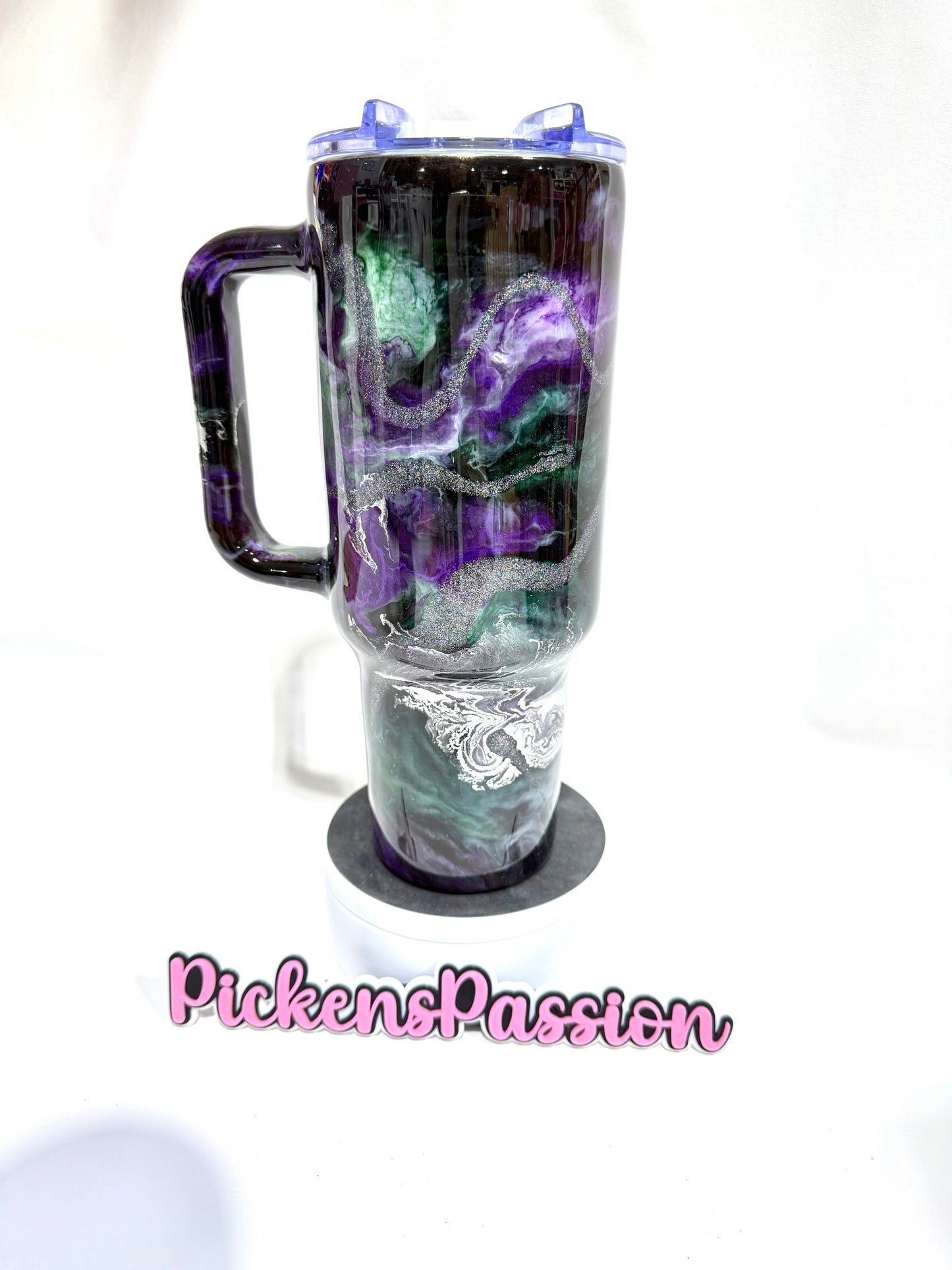 40 Oz Purple, Green, and Silver Ink Swirl