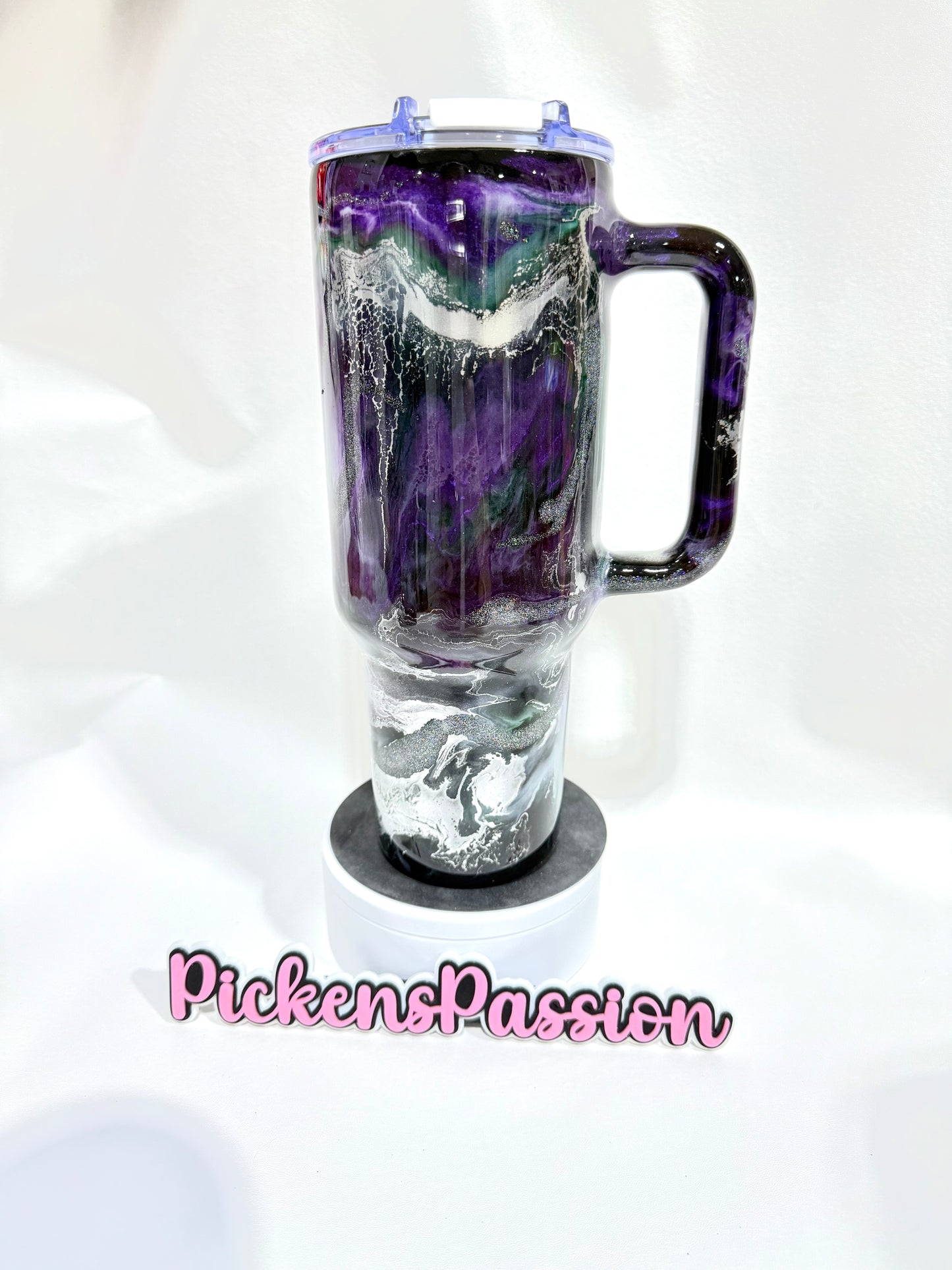 40 Oz Purple, Green, and Silver Ink Swirl