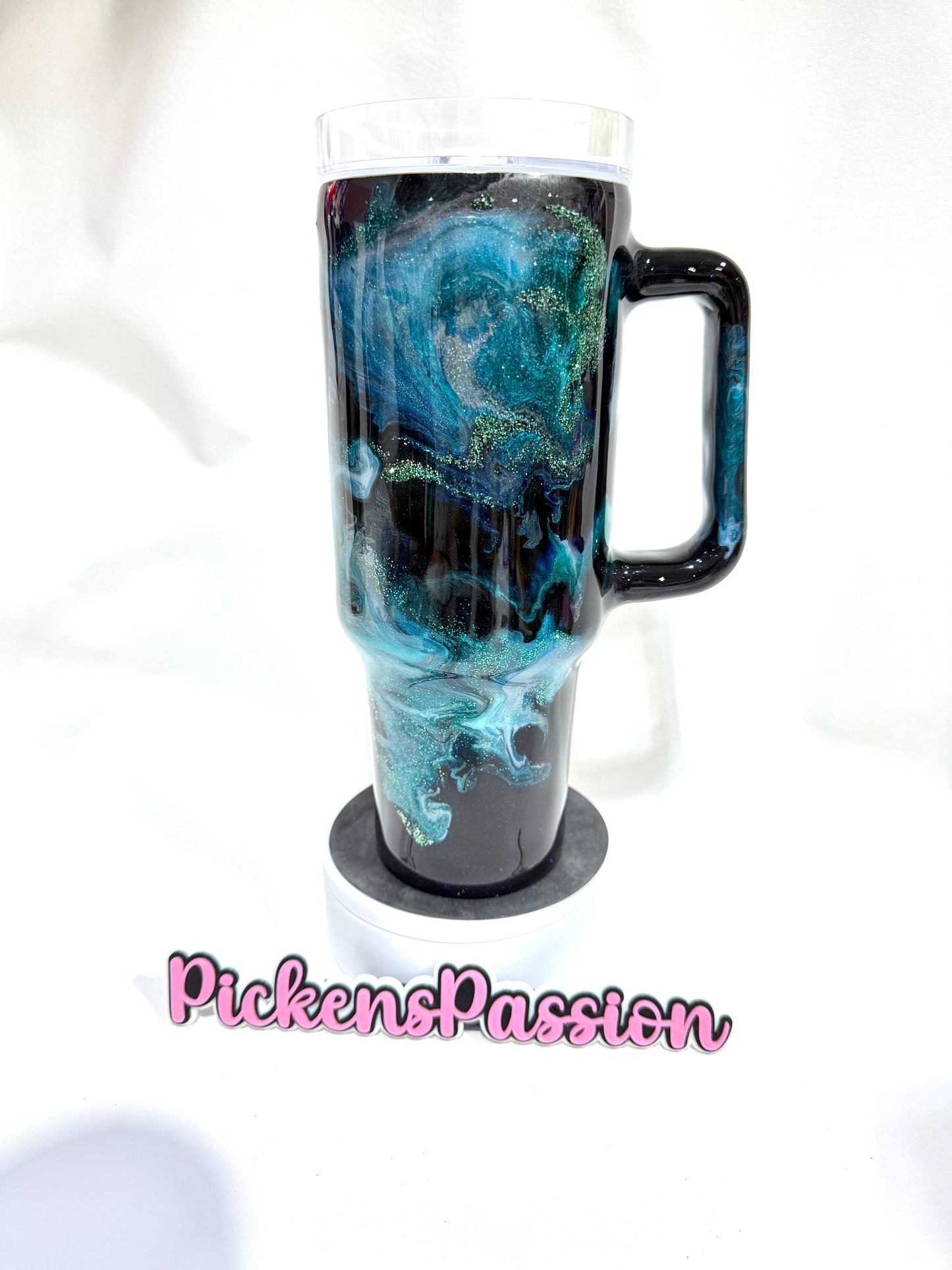 40 Oz Teal and Green Ink Swirl