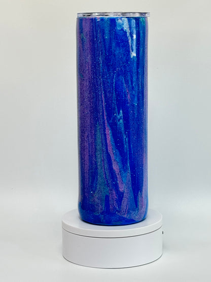 30 Oz Glittering Blue "Dirty Pour" Epoxy Tumbler