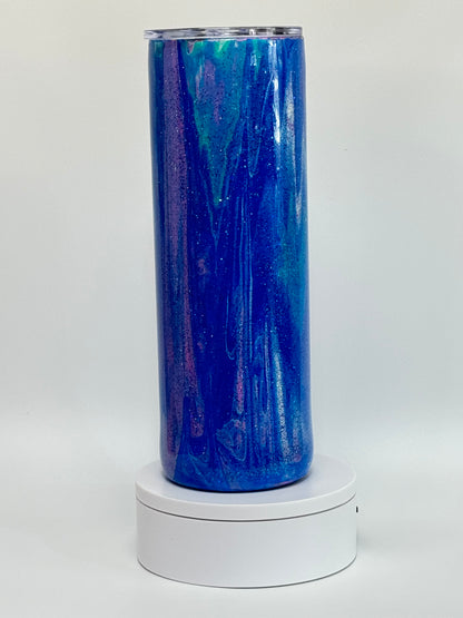 30 Oz Glittering Blue "Dirty Pour" Epoxy Tumbler