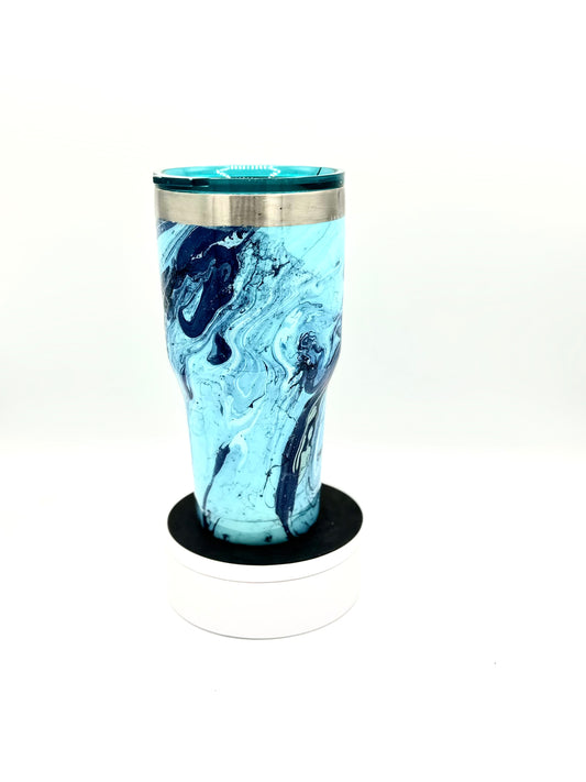 30 Oz Majestic Blue Marble Hydro Dip Epoxy Tumbler