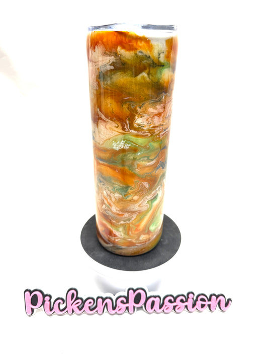 20 Oz Brown, Green, and Orange ink swirl