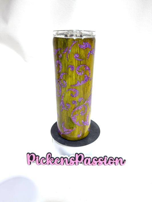 20 Oz Purple Glitter Peek a Boo Tooled Leather