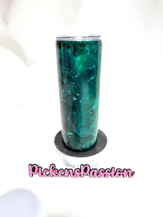20Oz Green Ink swirl With Glitter