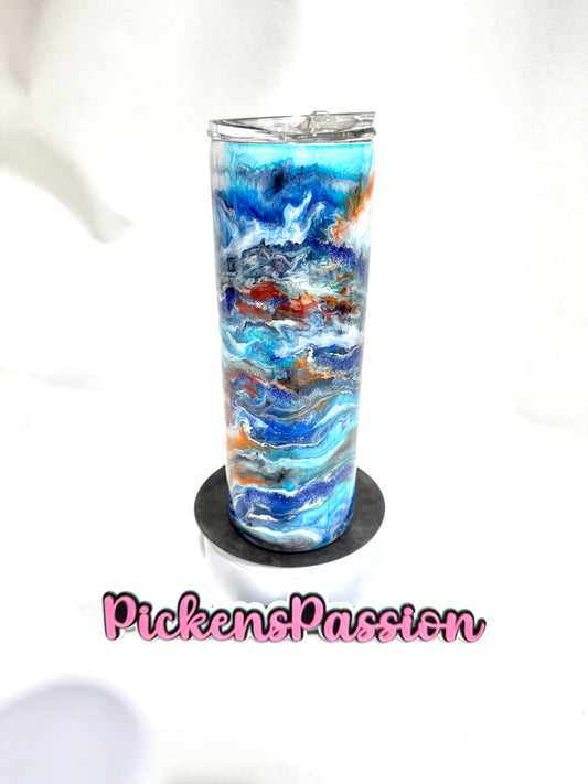 20Oz Blue Teal and Copper Ink Swirl