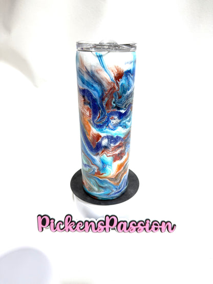 20Oz Blue Teal and Copper Ink Swirl