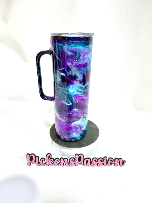 20 Oz Handle Purple and Teal Ink Swirl