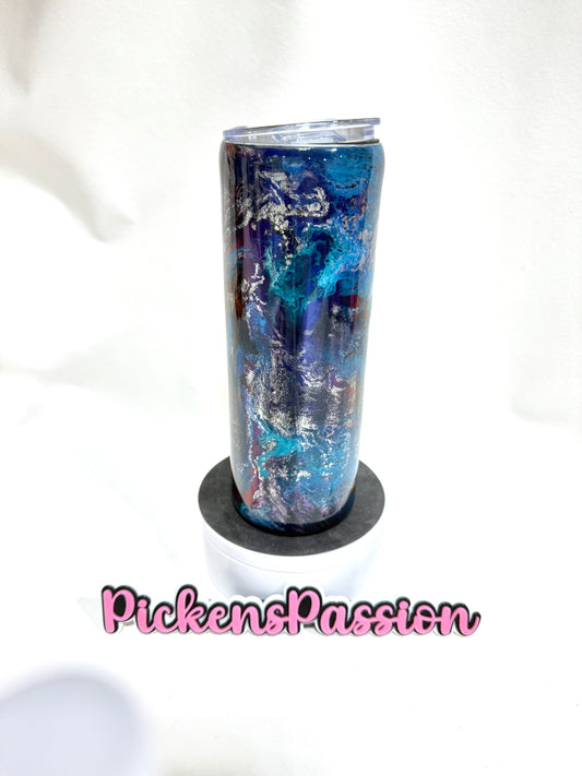 20 Oz Blue, Teal, and Silver ink Swirl