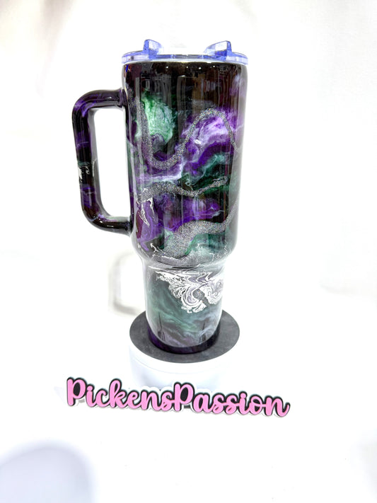 40 Oz Purple, Green, and Silver Ink Swirl