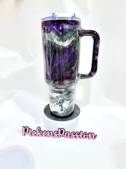 40 Oz Purple, Green, and Silver Ink Swirl