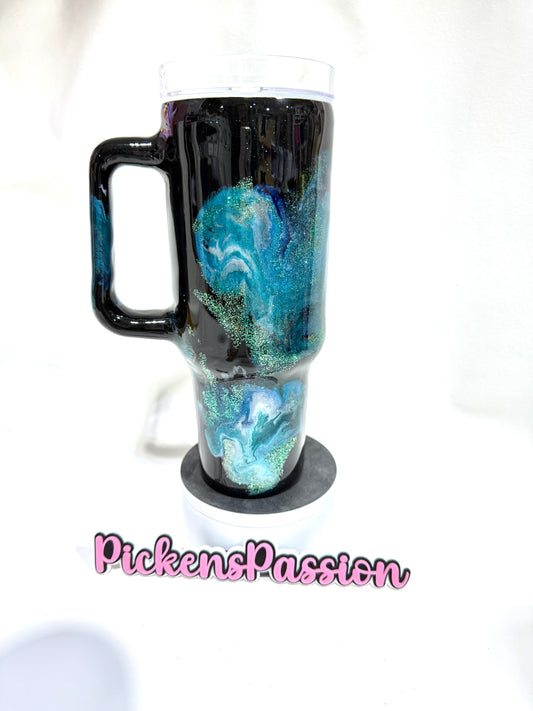40 Oz Teal and Green Ink Swirl