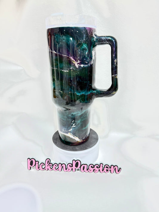 40 Oz Green and Silver Ink Swirl (Copy)