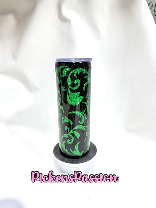 30 Oz Green Glitter Tooled Leather Peek a Boo