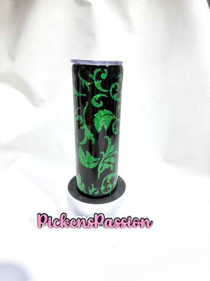 30 Oz Green Glitter Tooled Leather Peek a Boo