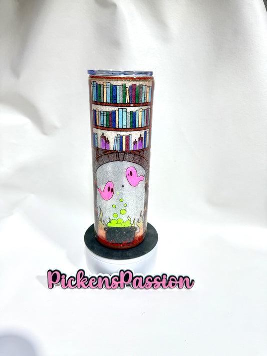 30 Oz Glow Ghost Library Glitter Tumbler