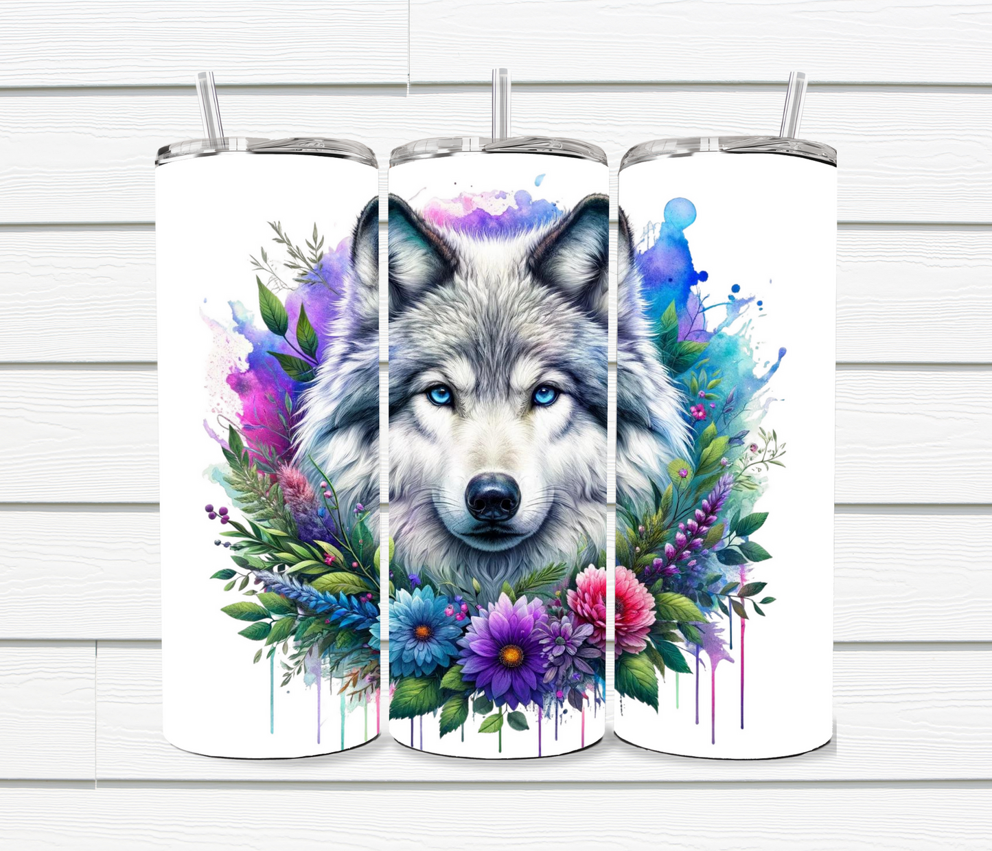 20 Oz Watercolor Wolves Sublimation Tumblers