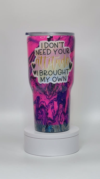 30 Oz Hot Pink "Attitude" Hydro Dip Epoxy Tumbler