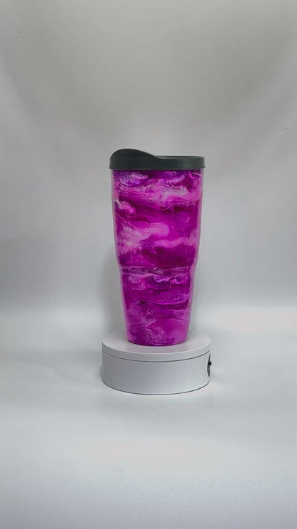 20 Oz Magenta Swirl Marvel Double Wall Plastic Tumbler with Epoxy