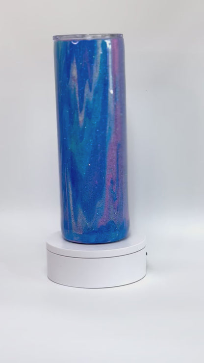 30 Oz Glittering Blue "Dirty Pour" Epoxy Tumbler