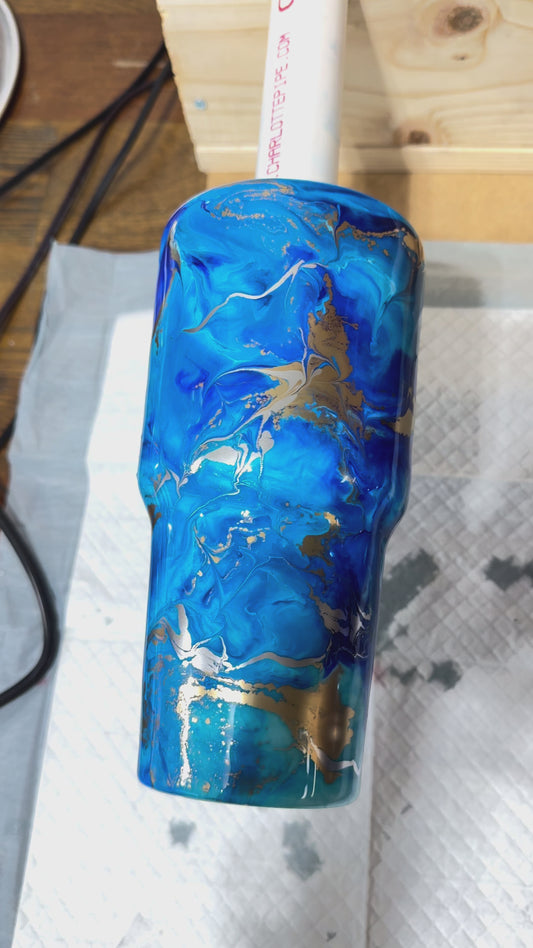 30Oz Blue, Gold And Silver Swirl Tumbler