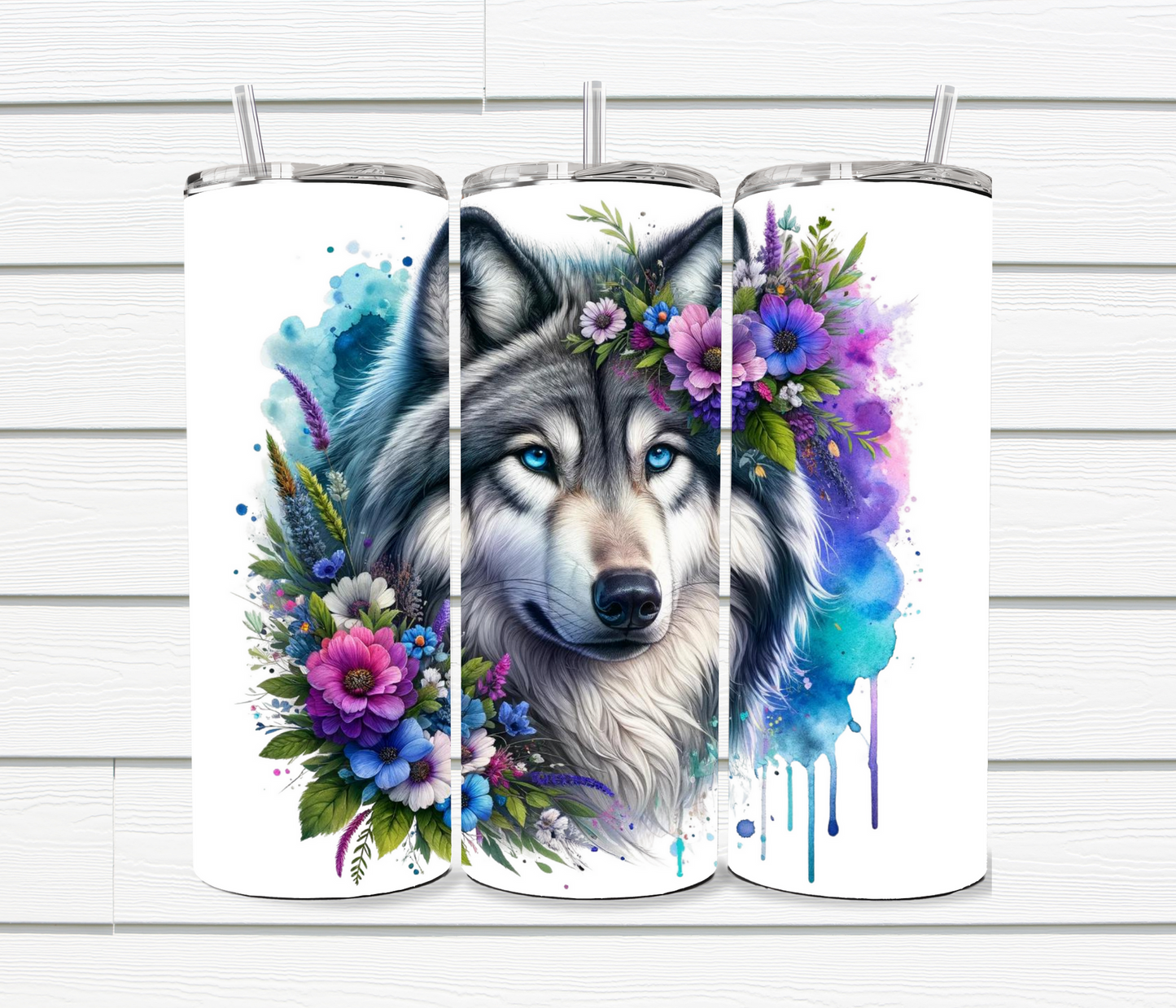 20 Oz Watercolor Wolves Sublimation Tumblers